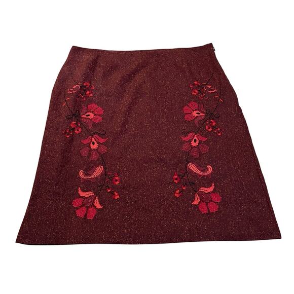 Y2K Bandolino Tweed Pencil Skirt 18 Wool Blend Embroidered Floral Cottage Twee - Picture 1 of 8